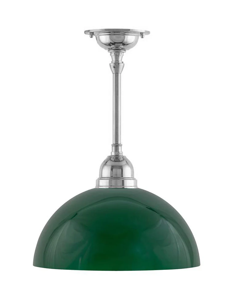 Taklampa - Byströmpendel 60 nickel, grön halvsfÀr