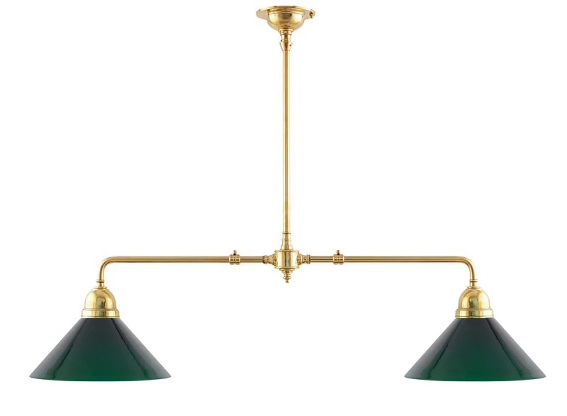 Taklampa - Spelbordslampa mÀssing, gröna skÀrmar