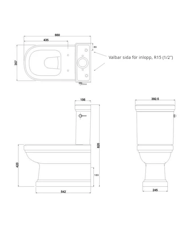 WC - Riviera golvstÄende toalett, P-lÄs med sits & kromdetaljer - Image 4